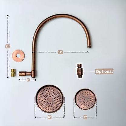 Antique Copper Rain Shower Head with Arcuate Arm, Adjustable Copper Shower Head