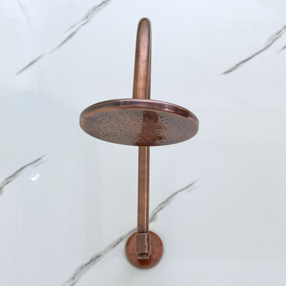 Antique Copper Flat Rain Shower Head with Arcuate Arm, Adjustable Copper Shower Head