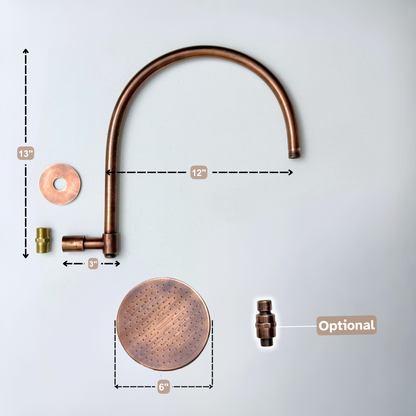 Antique Copper Flat Rain Shower Head with Arcuate Arm, Adjustable Copper Shower Head