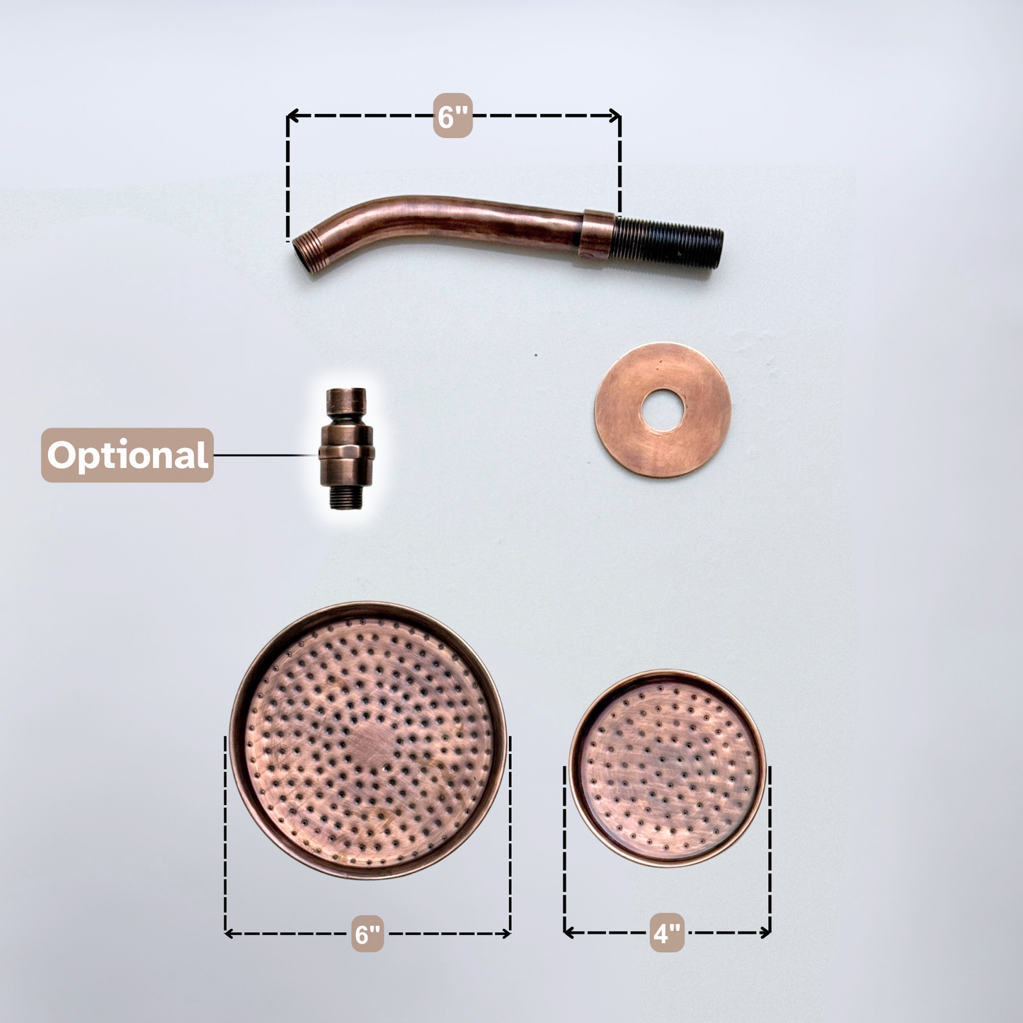 Antique Copper Rain Shower Head with Short Arm, Adjustable Copper Shower Head