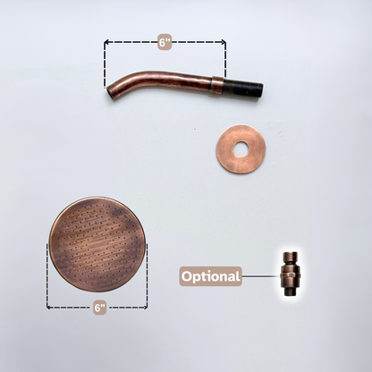 Antique Copper Flat Rain Shower Head with Short Arm, Adjustable Copper Shower Head