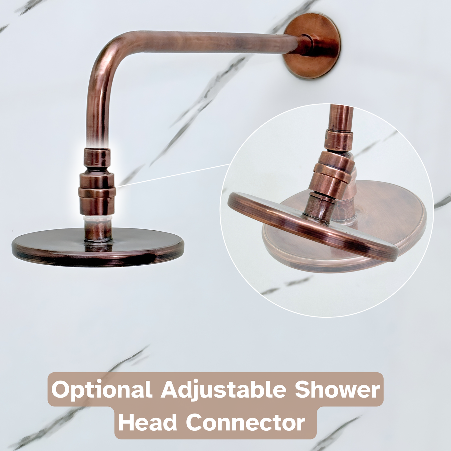 Antique Copper Flat Rain Shower Head with Straight Arm, Adjustable Copper Shower Head
