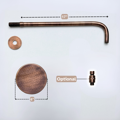 Antique Copper Flat Rain Shower Head with Straight Arm, Adjustable Copper Shower Head