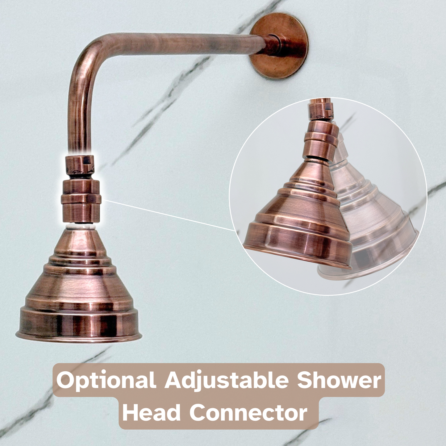 Antique Copper Rain Shower Head with Straight Arm, Adjustable Copper Shower Head