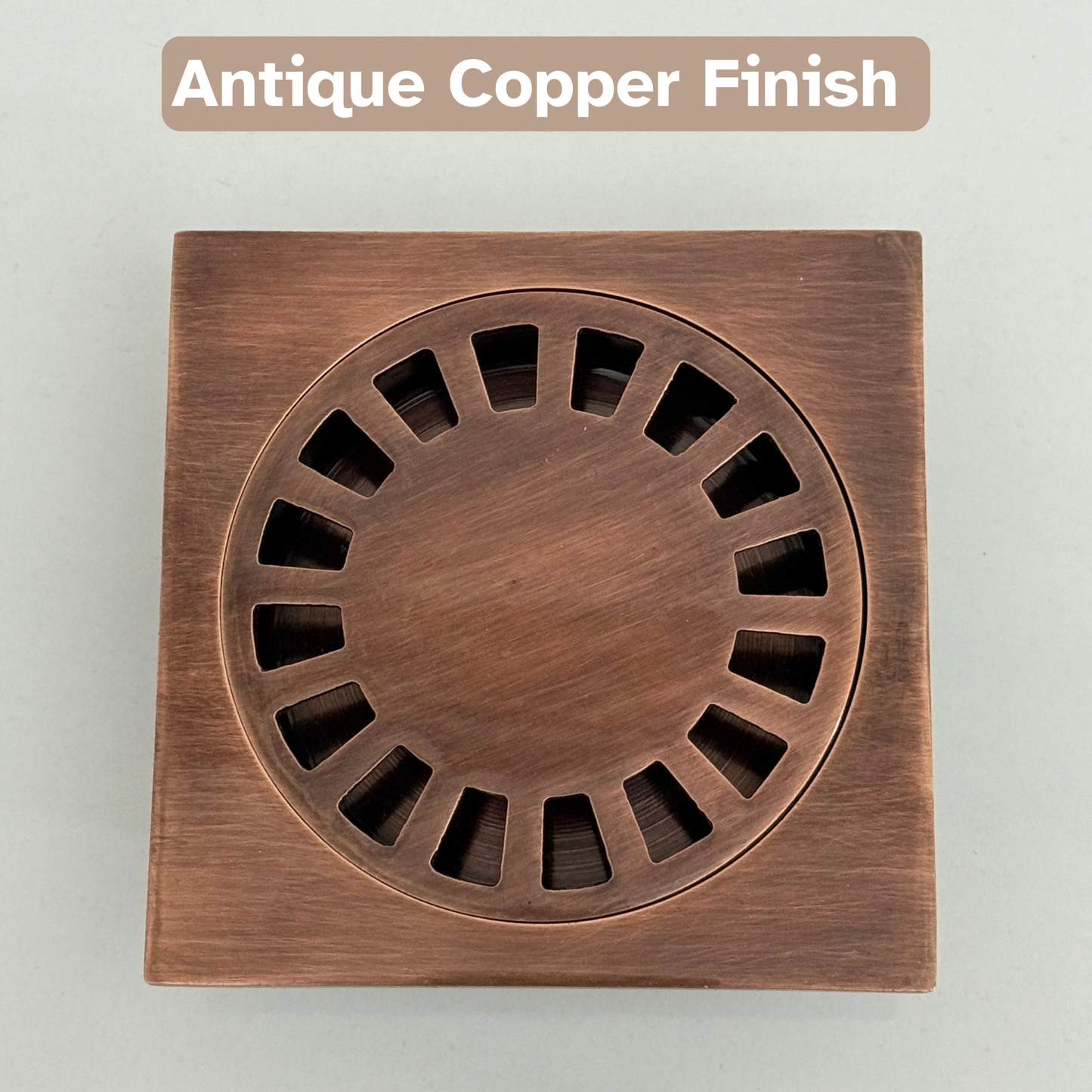 Antique Copper Shower Drain with Removable Cover, Solid Copper Square Shower Drain