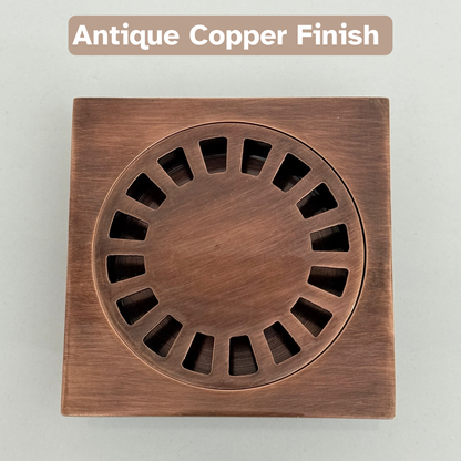 Antique Copper Shower Drain with Removable Cover, Solid Copper Square Shower Drain