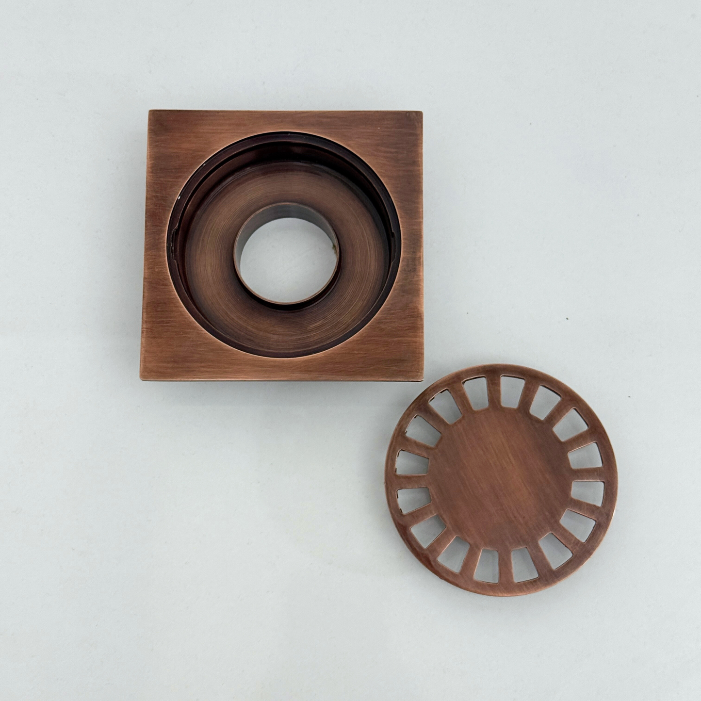 Antique Copper Shower Drain with Removable Cover, Solid Copper Square Shower Drain