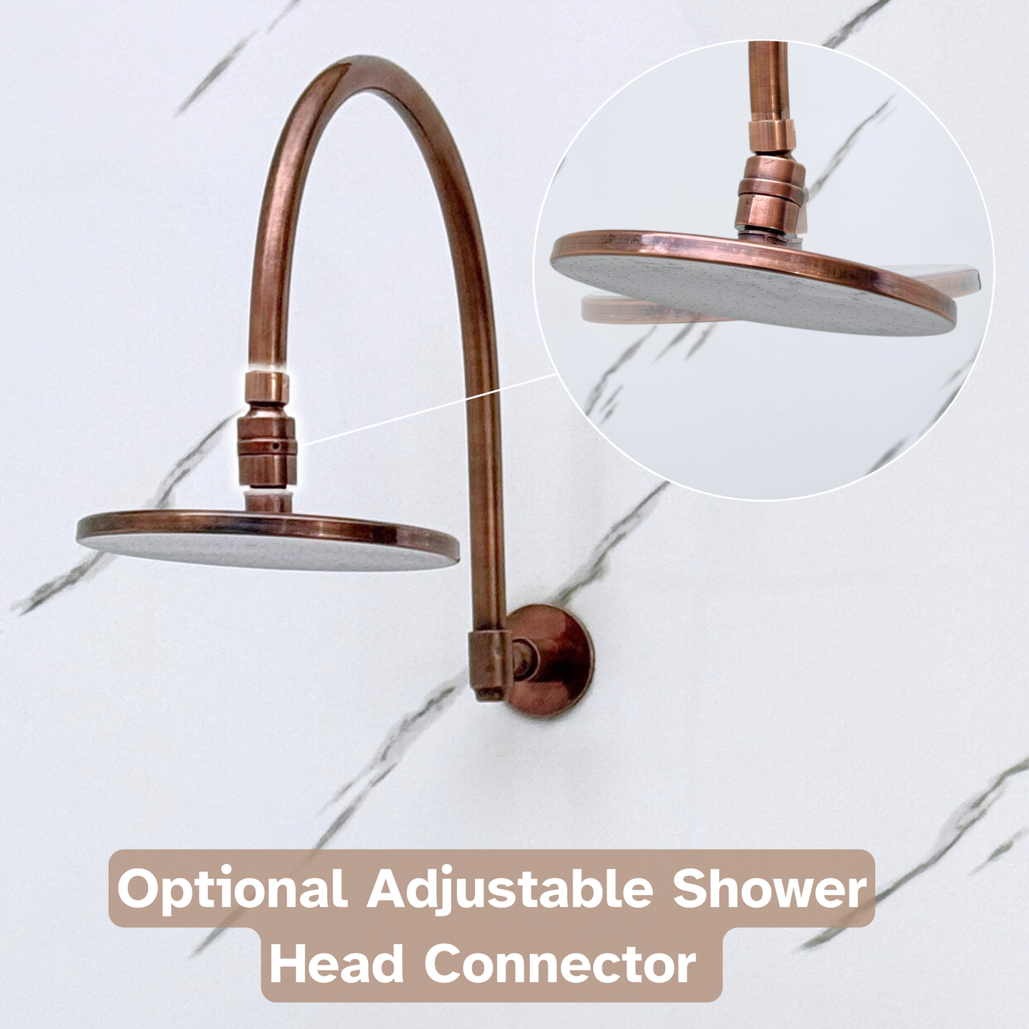 Antique Copper Shower System with Adjustable Flat Round Rain Shower Head, Handheld Shower Head, Central Copper Plaque, Tub Filler and Cross Handles