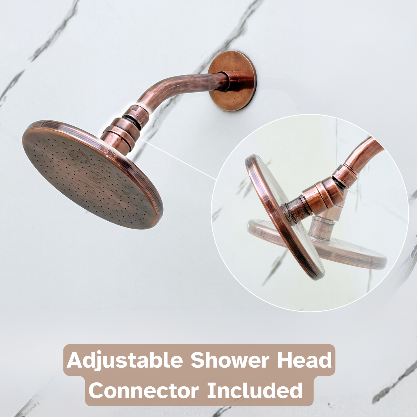 Antique Copper Shower System with Flat Round Rain Adjustable Shower Head, Short Arm and Cross Handles