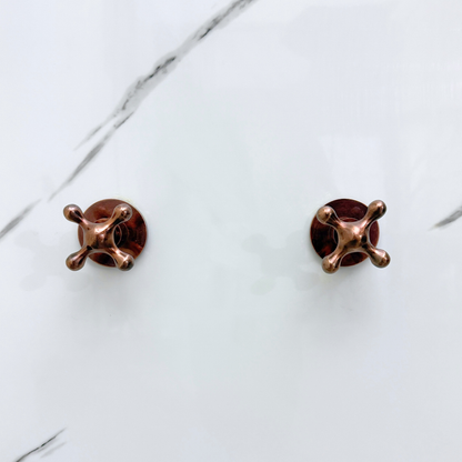 Antique Copper Shower System with Adjustable Flat Round Rain Shower Head, Straight Arm and Cross Handles