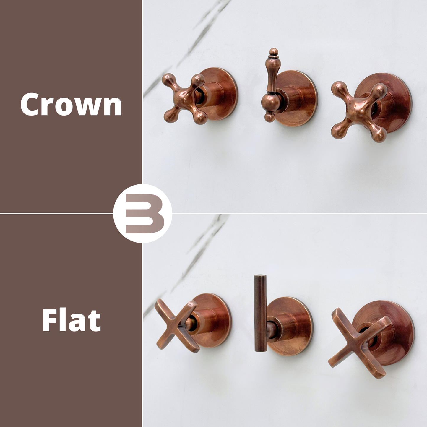 Antique Copper Shower System with Adjustable Flat Square Rain Shower Head, Handheld Shower Head, Tub Filler and Cross Handles