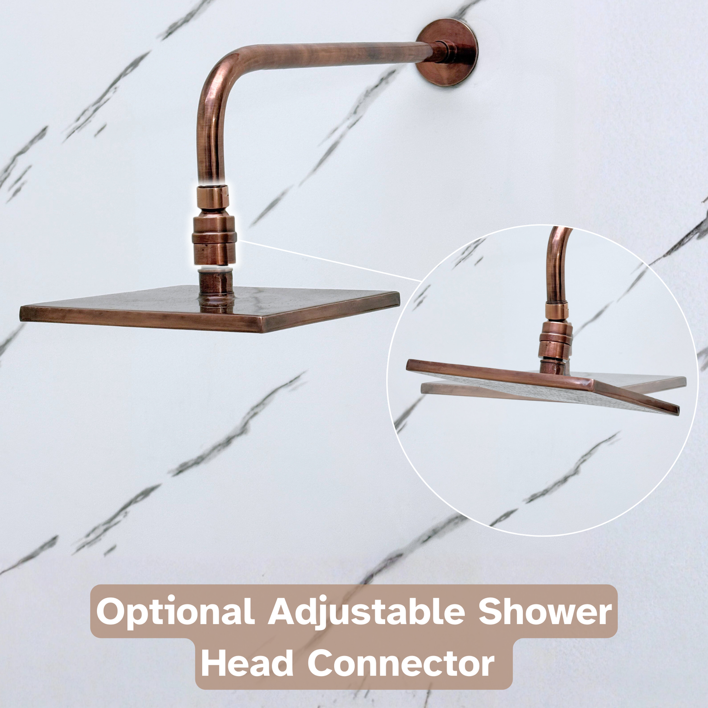 Antique Copper Shower System with Adjustable Flat Square Rain Shower Head, Handheld Shower Head, Tub Filler and Cross Handles