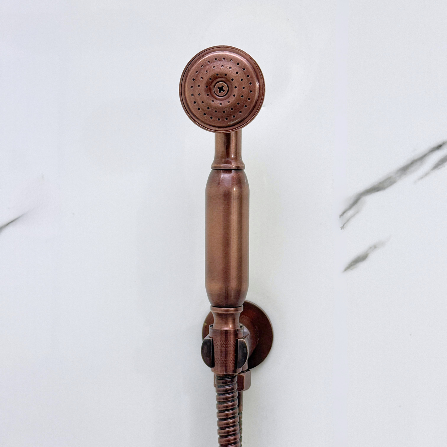 Antique Copper Shower System with Adjustable Flat Square Rain Shower Head, Handheld Shower Head, Tub Filler and Cross Handles