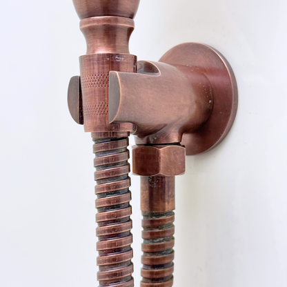 Antique Copper Shower System with Adjustable Flat Square Rain Shower Head, Handheld Shower Head and Cross Handles