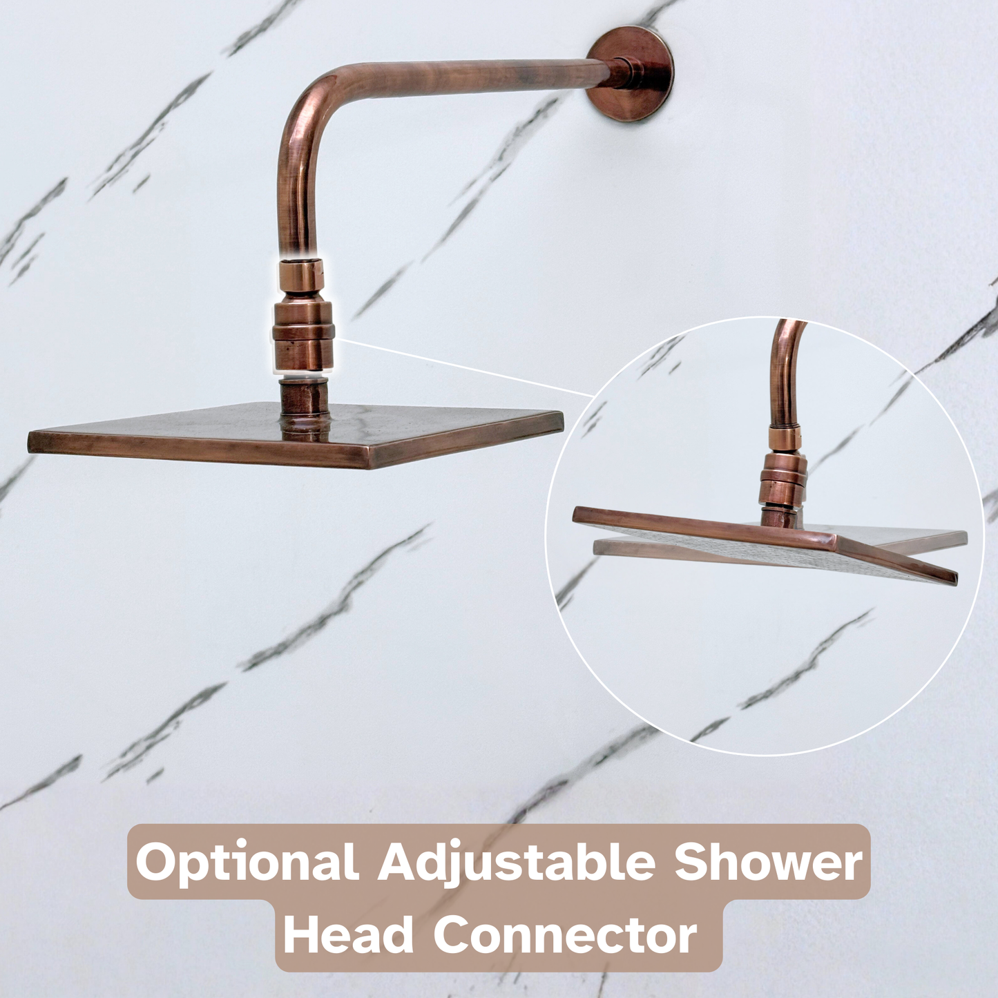 Antique Copper Shower System with Adjustable Flat Square Rain Shower Head, Handheld Shower Head and Cross Handles
