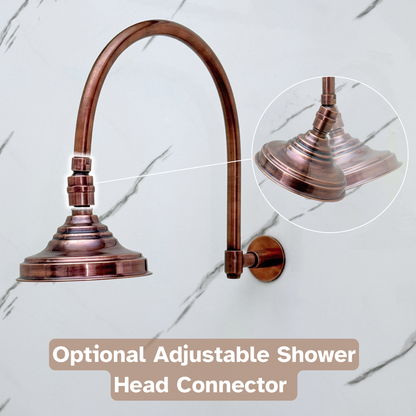 Antique Copper Shower System with Adjustable Round Rain Shower Head, Arcuate Arm and Cross Handles