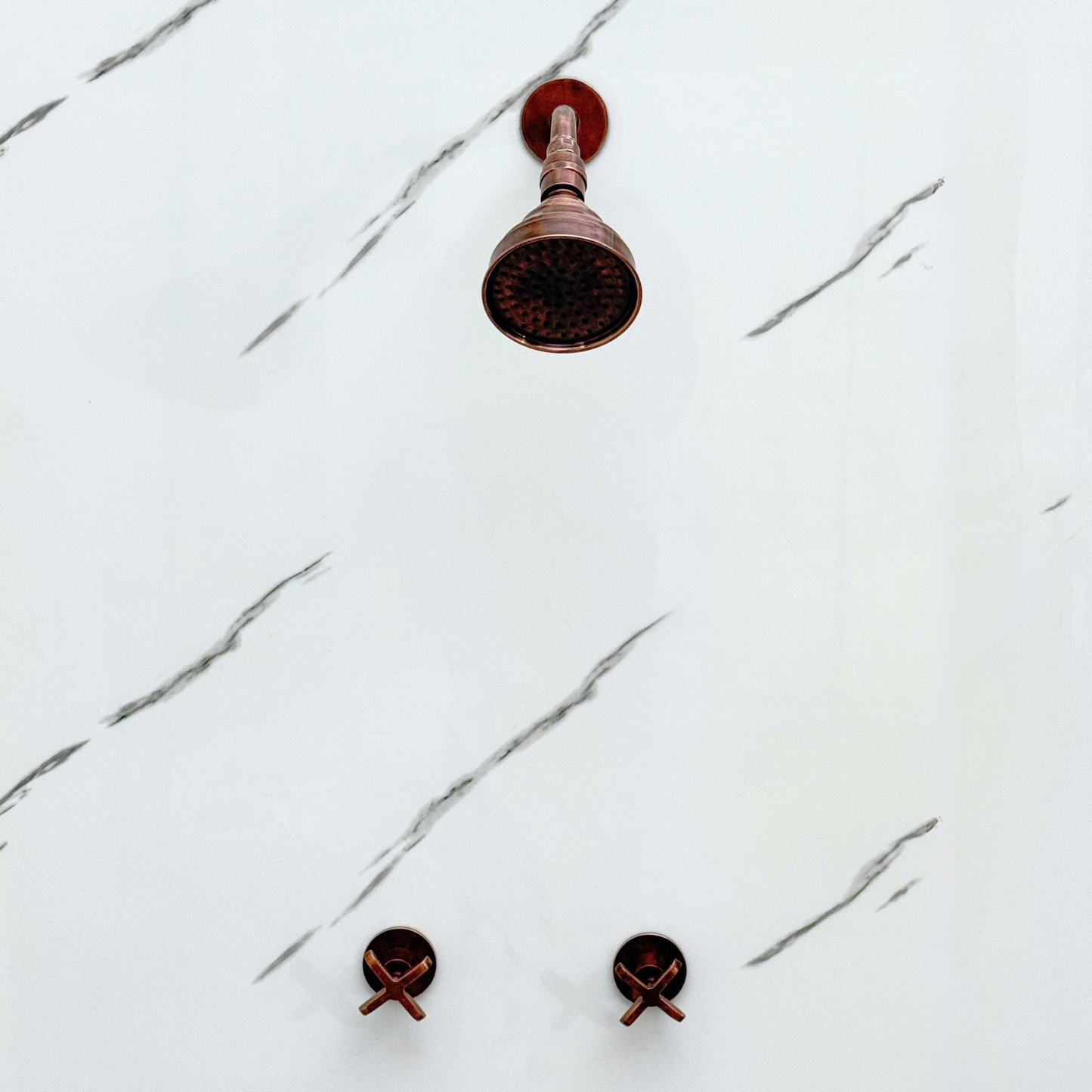 Antique Copper Shower System with Adjustable Round Rain Shower Head, Short Arm and Cross Handles