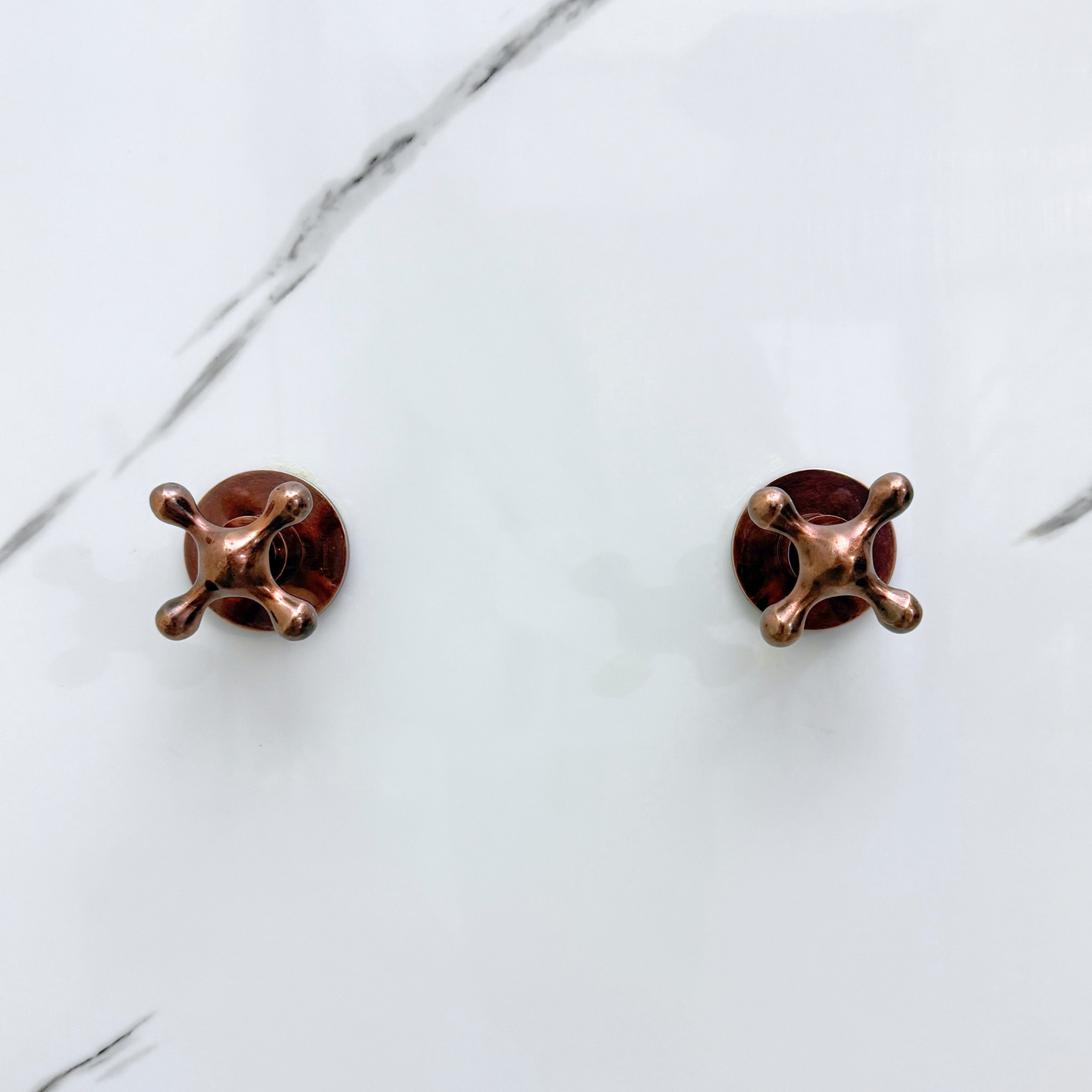 Antique Copper Shower System with Round Rain Adjustable Shower Head, Short Arm and Cross Handles