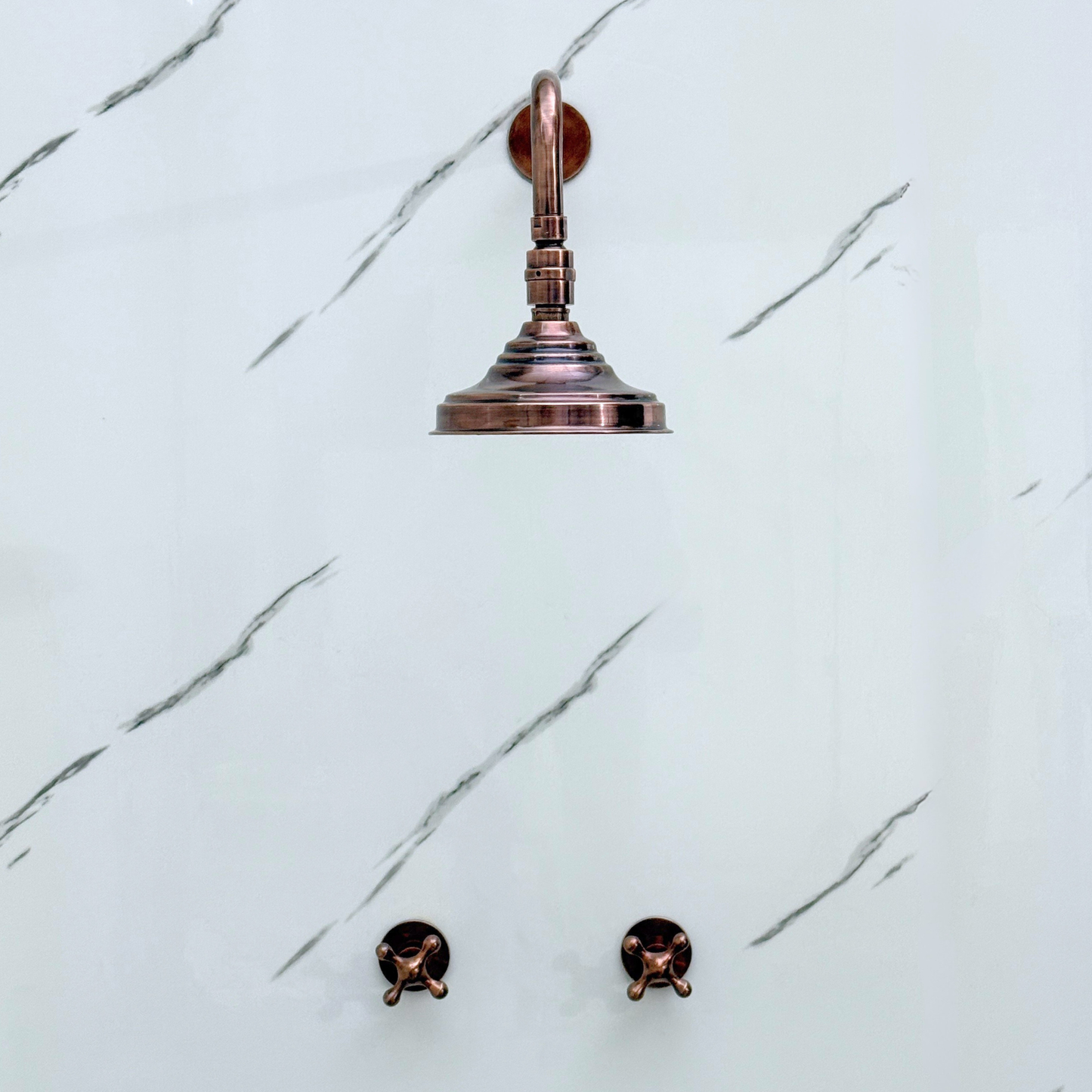 Antique Copper Shower System with Adjustable Round Rain Shower Head, Straight Arm and Cross Handles