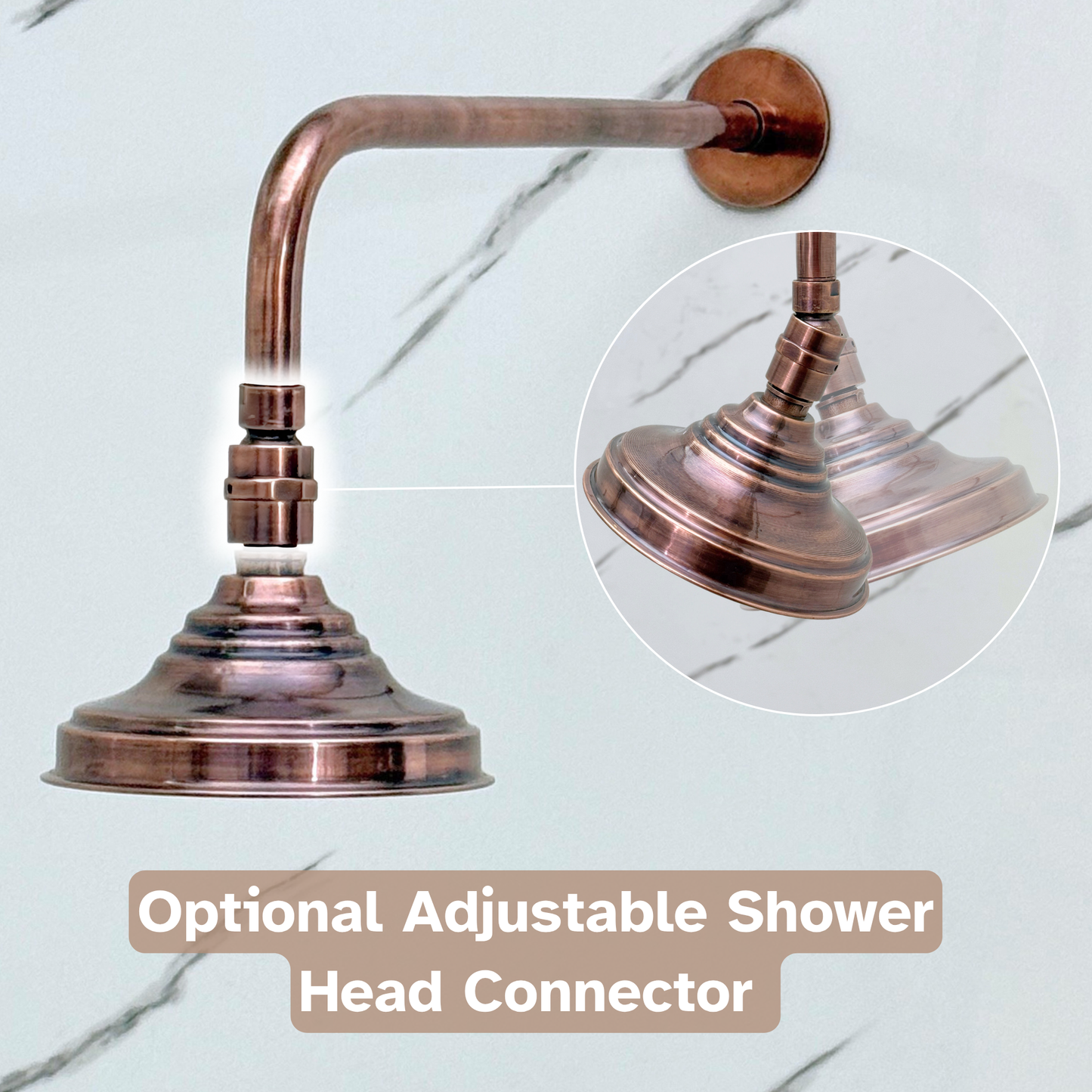 Antique Copper Shower System with Adjustable Round Rain Shower Head, Straight Arm and Cross Handles