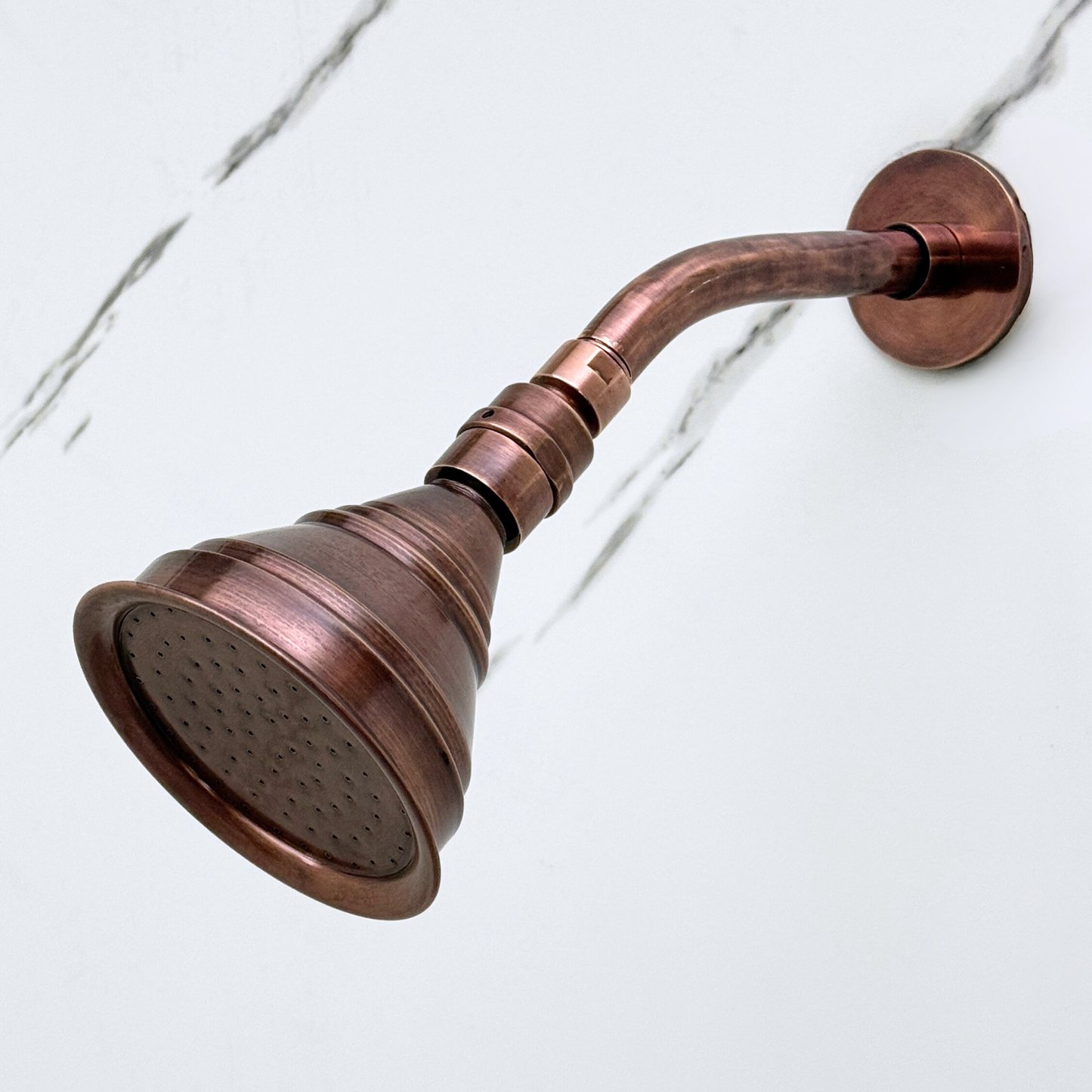 Antique Copper Shower System with Round Rain Adjustable Shower Head, Handheld Shower Head, Central Copper Plaque and Cross Handles
