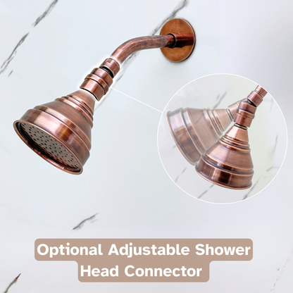 Antique Copper Shower System with Round Rain Adjustable Shower Head, Handheld Shower Head, Central Copper Plaque and Cross Handles
