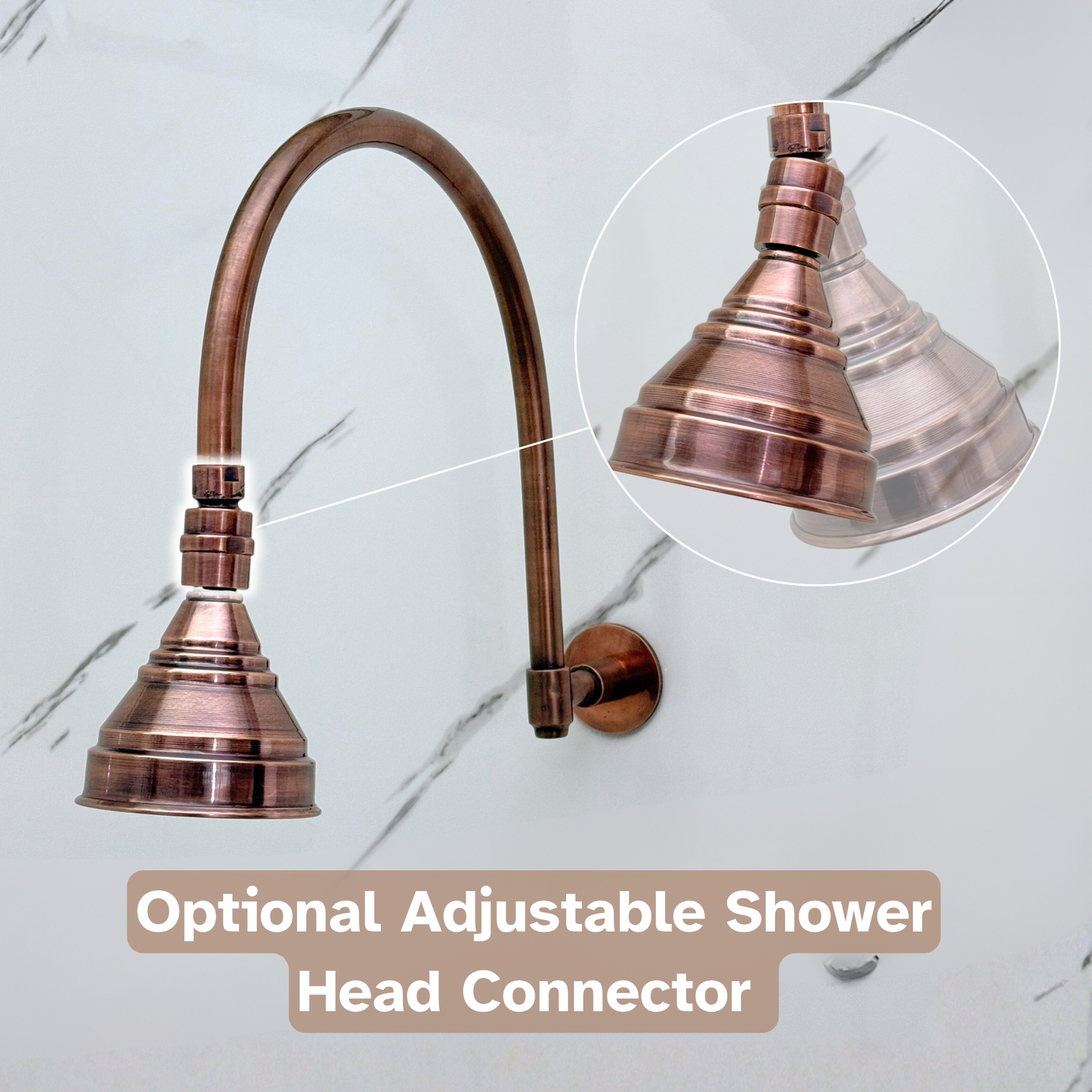 Antique Copper Shower System with Round Rain Shower Head, Arcuate Arm and Cross Handles