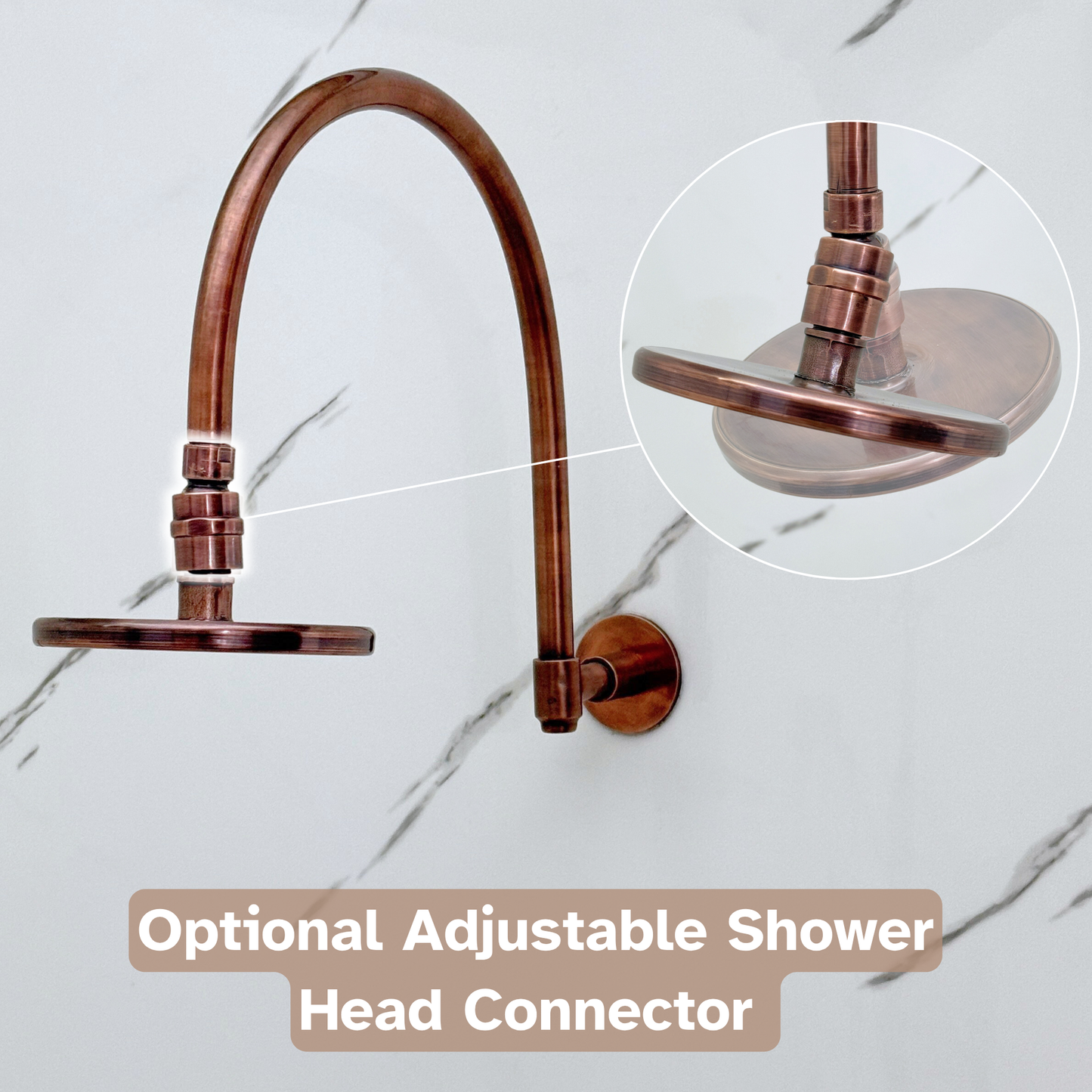 Antique Copper Shower System with Flat Round Rain Shower Head, Arcuate Arm and Cross Handles