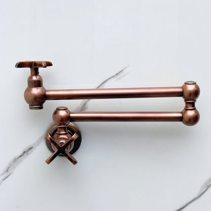 Antique Copper Pot Filler with Cross Handles, Solid Copper Wall Mount Pasta Faucet