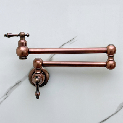 Antique Copper Pot Filler with Lever Handles, Solid Copper Wall Mount Pasta Faucet