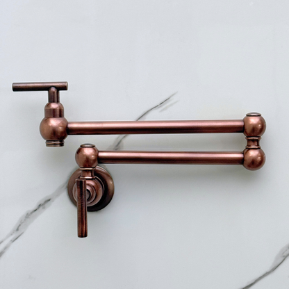 Antique Copper Pot Filler with Lever Handles, Solid Copper Wall Mount Pasta Faucet