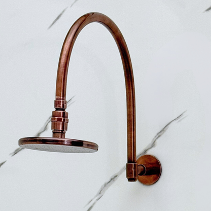 Antique Copper Flat Rain Shower Head with Arcuate Arm, Adjustable Copper Shower Head