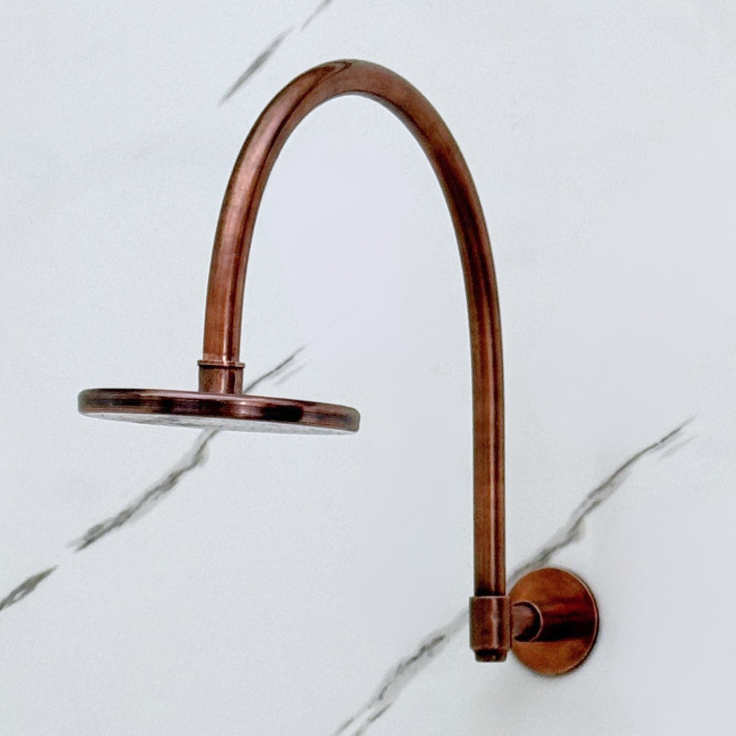 Antique Copper Flat Rain Shower Head with Arcuate Arm, Adjustable Copper Shower Head