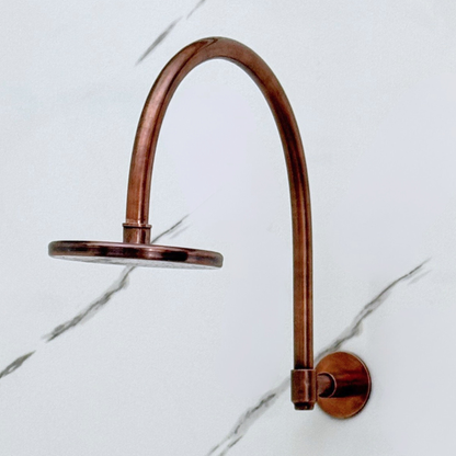 Antique Copper Flat Rain Shower Head with Arcuate Arm, Adjustable Copper Shower Head