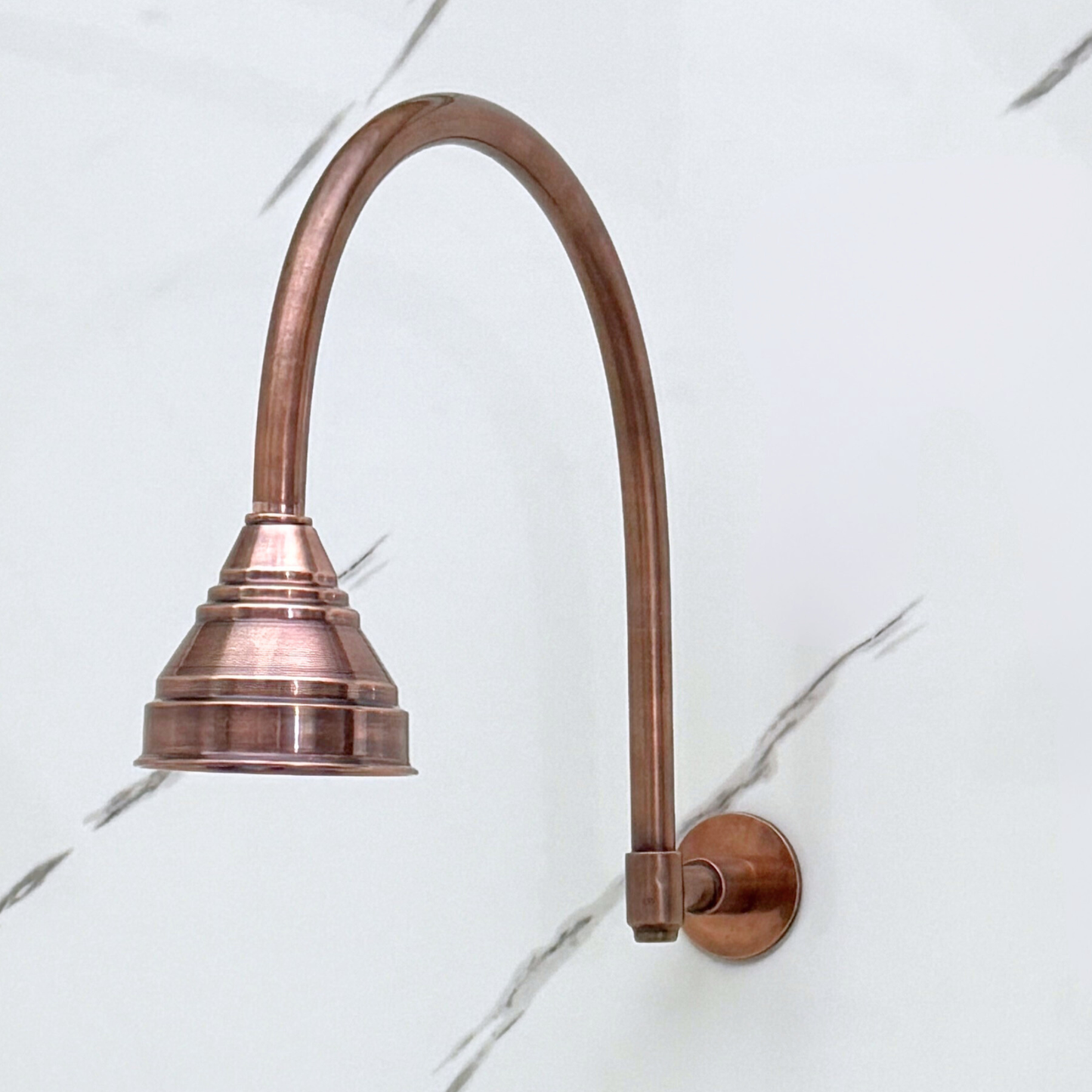 Antique Copper Rain Shower Head with Arcuate Arm, Adjustable Copper Shower Head