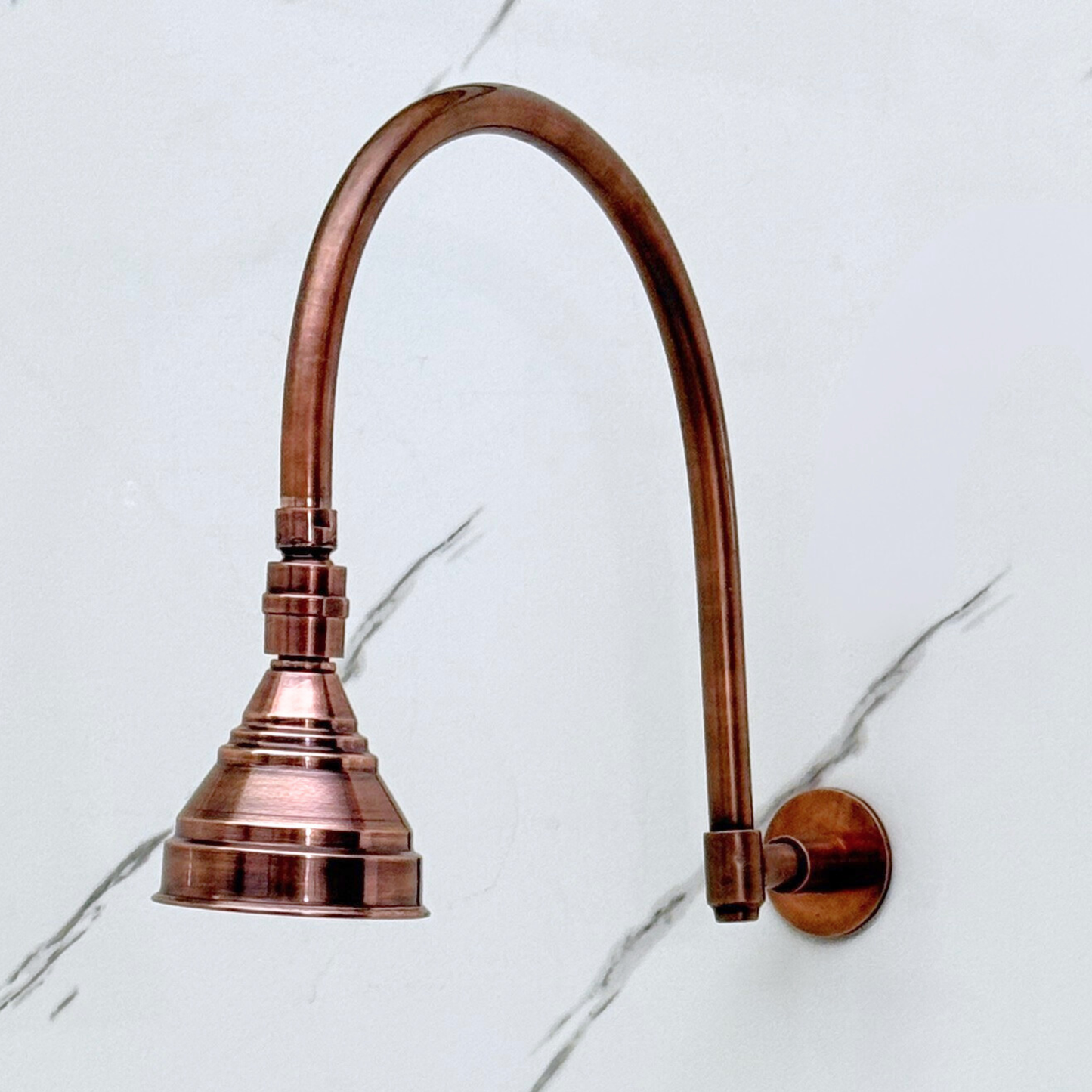 Antique Copper Rain Shower Head with Arcuate Arm, Adjustable Copper Shower Head