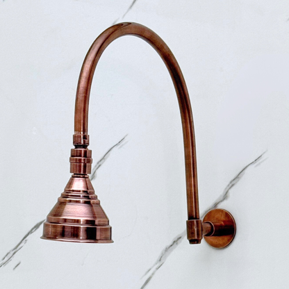 Antique Copper Rain Shower Head with Arcuate Arm, Adjustable Copper Shower Head
