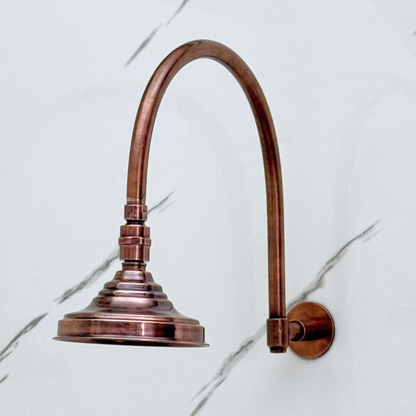 Antique Copper Rain Shower Head with Arcuate Arm, Adjustable Copper Shower Head
