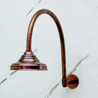 Antique Copper Rain Shower Head with Arcuate Arm, Adjustable Copper Shower Head