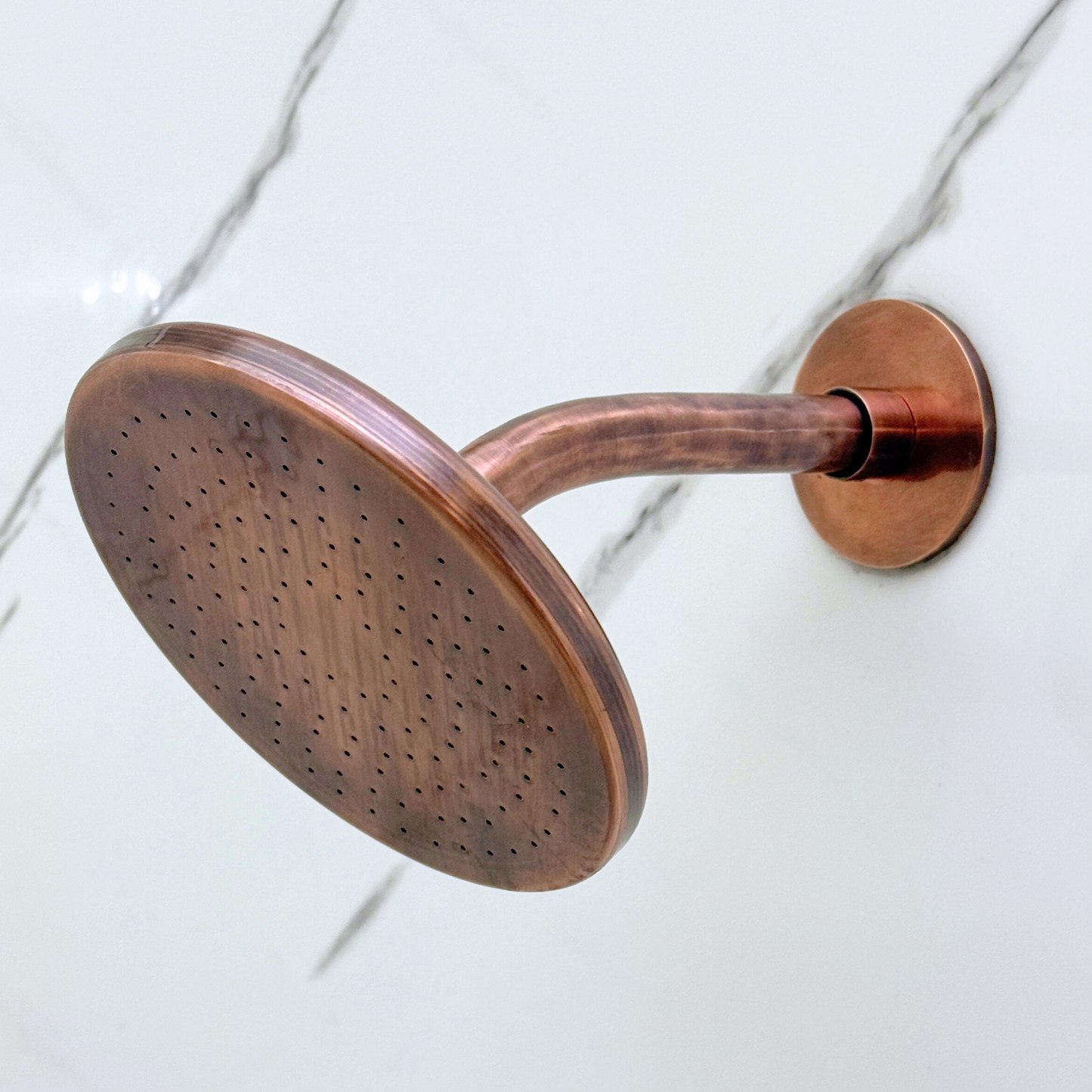 Antique Copper Flat Rain Shower Head with Short Arm, Adjustable Copper Shower Head