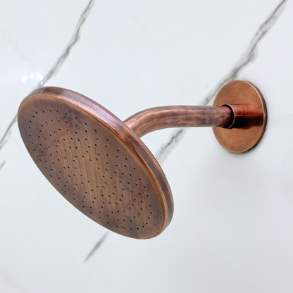 Antique Copper Flat Rain Shower Head with Short Arm, Adjustable Copper Shower Head
