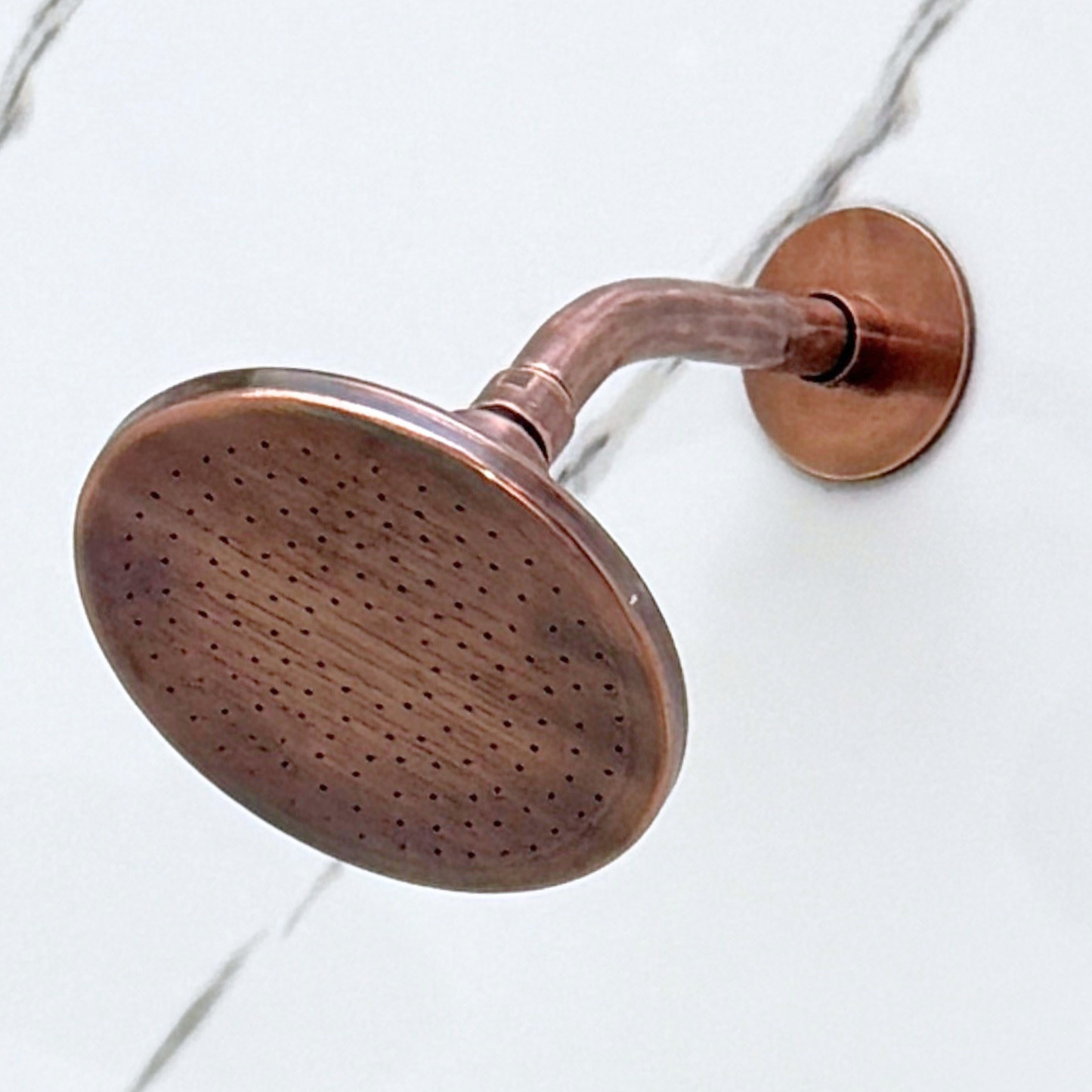 Antique Copper Flat Rain Shower Head with Short Arm, Adjustable Copper Shower Head