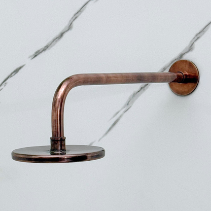 Antique Copper Flat Rain Shower Head with Straight Arm, Adjustable Copper Shower Head