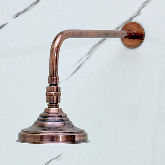 Antique Copper Rain Shower Head with Straight Arm, Adjustable Copper Shower Head