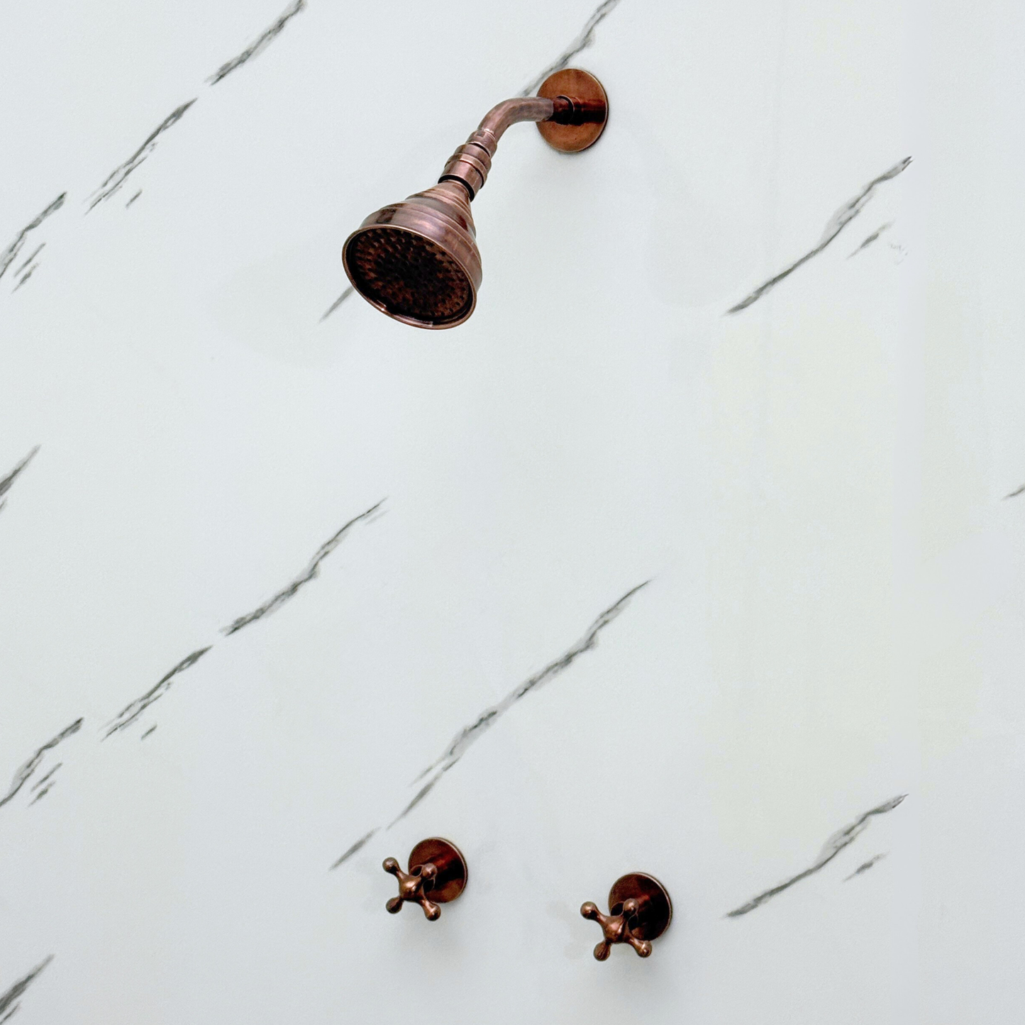 Antique Copper Shower System with Adjustable Round Rain Shower Head, Short Arm and Cross Handles