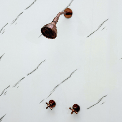 Antique Copper Shower System with Adjustable Round Rain Shower Head, Short Arm and Cross Handles