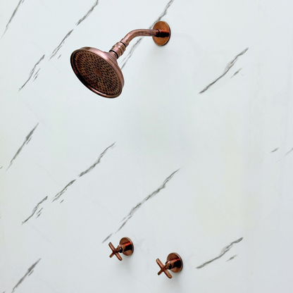 Antique Copper Shower System with Round Rain Adjustable Shower Head, Short Arm and Cross Handles