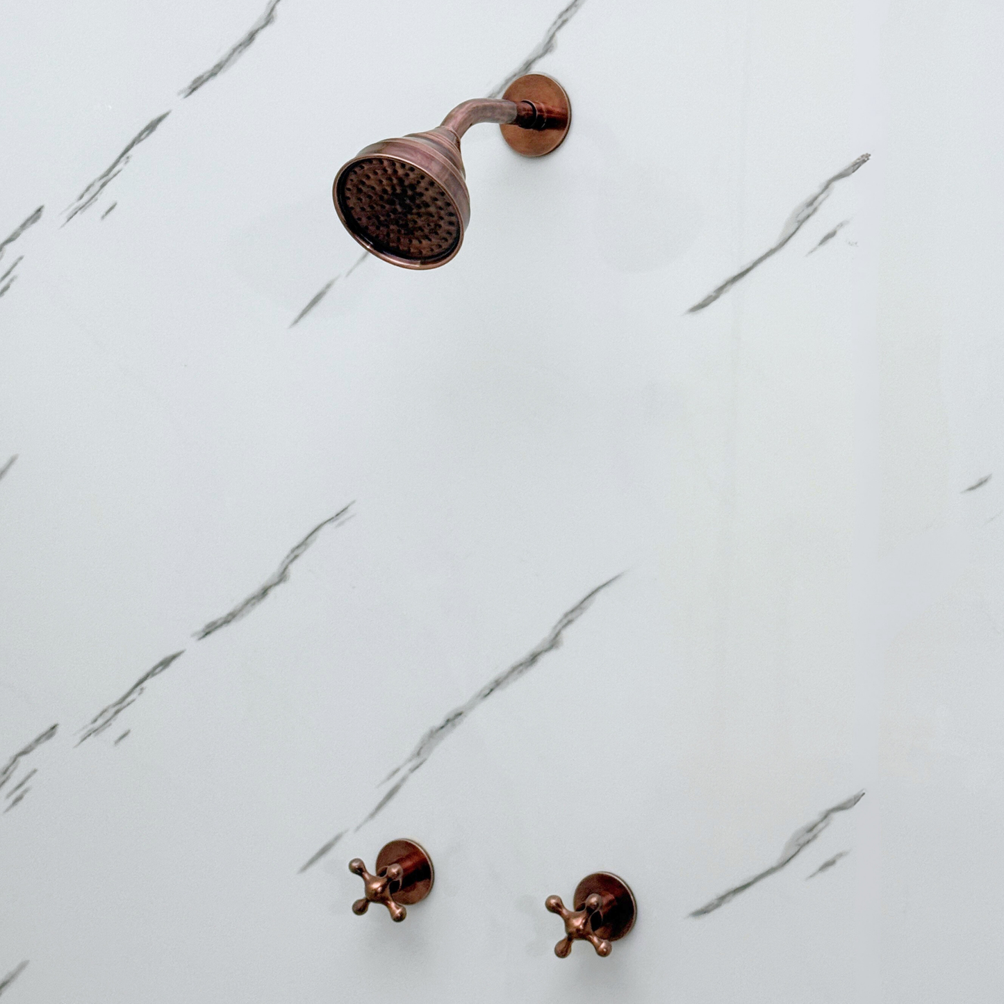 Antique Copper Shower System with Adjustable Round Rain Shower Head, Short Arm and Cross Handles