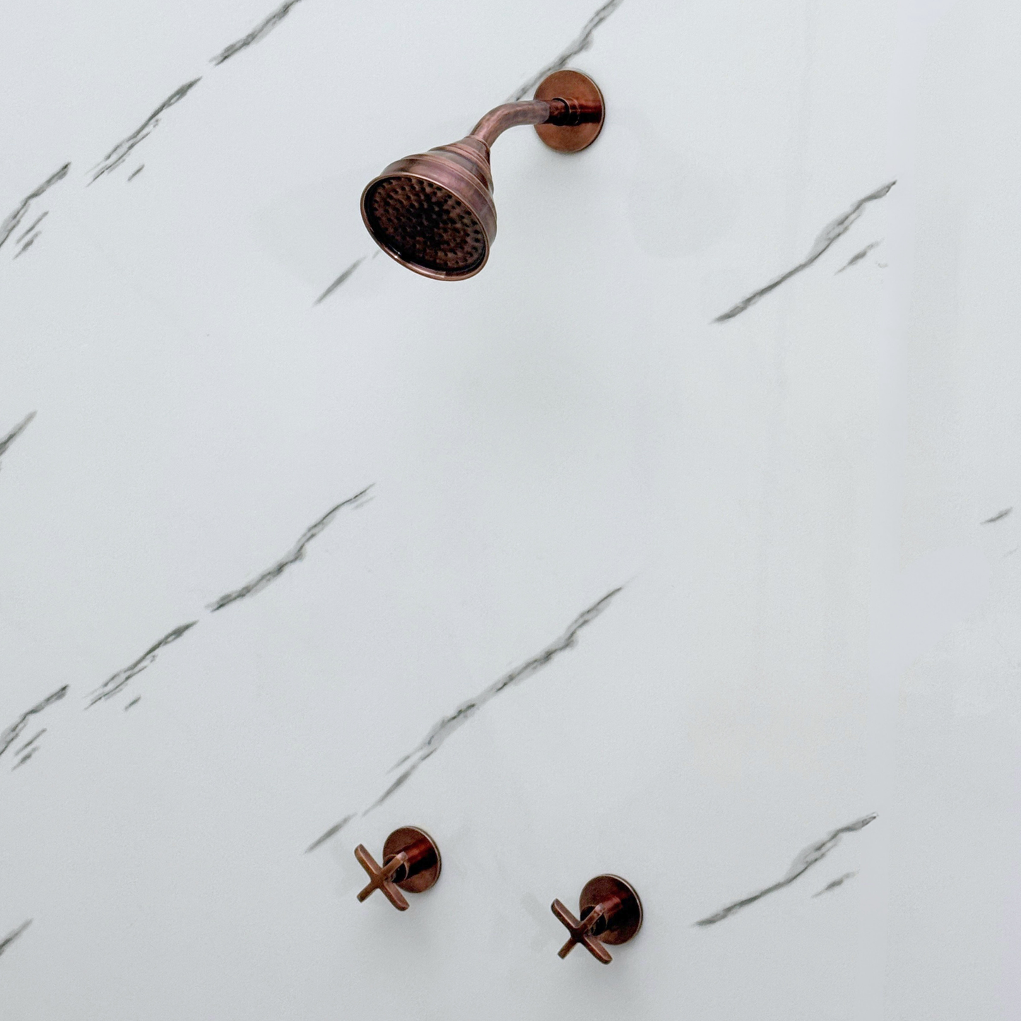 Antique Copper Shower System with Adjustable Round Rain Shower Head, Short Arm and Cross Handles