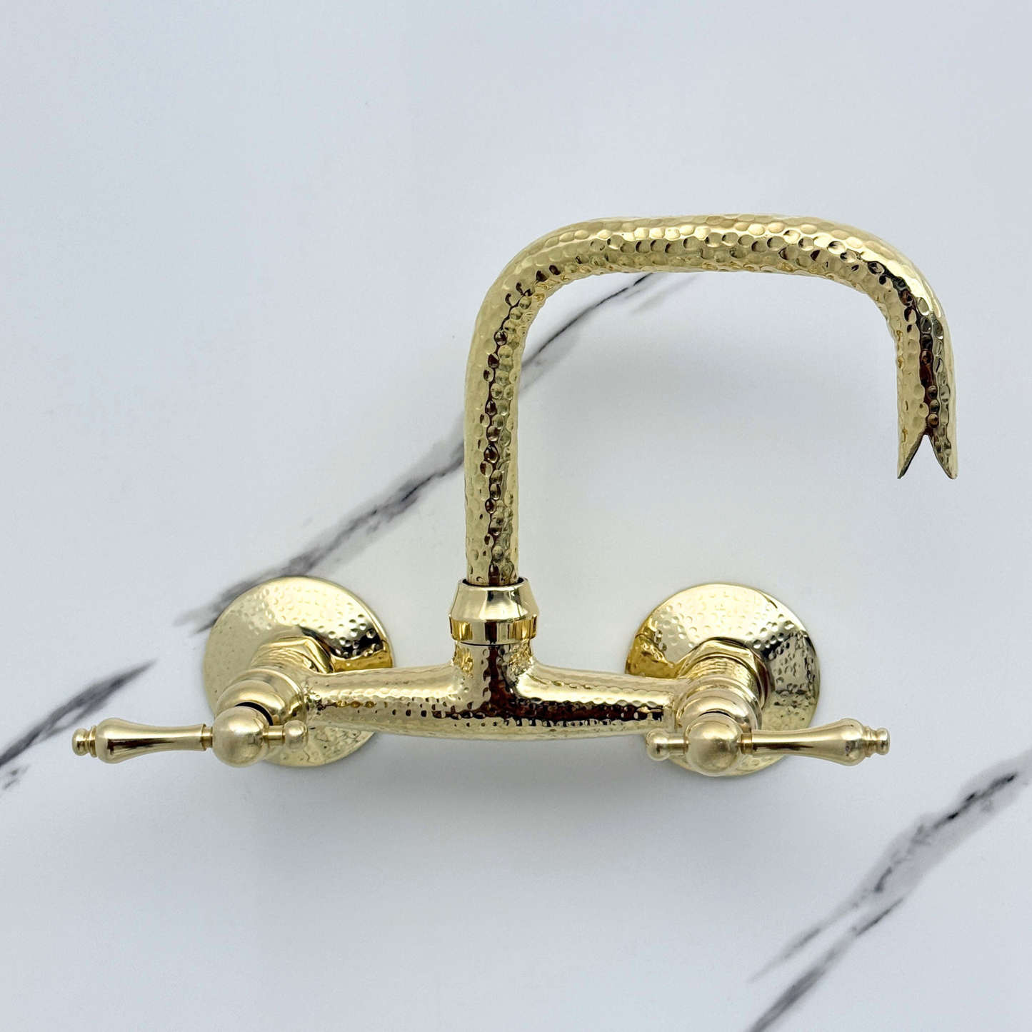 Hammered Unlacquered Brass Wall Mount Faucet
